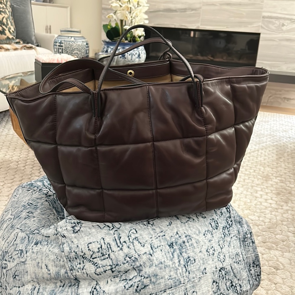 AllSaints Quilted Leather Tote in Deep Brown